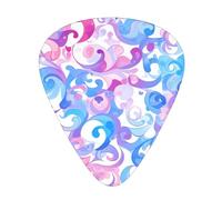 Guitar plectrums 12 pieces set Comfortable in the hand with smooth edges Three thicknesses to match blue pink and purple pastel colors Printing
