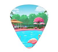 Guitar plectrums 12 pieces set Comfortable in the hand with smooth edges Three thicknesses to match Flamingo and pool Picture