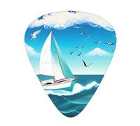 Guitar plectrums 12 pieces set Comfortable in the hand with smooth edges Three thicknesses to match Ocean Waves Sailboat with Birds Maritime Picture