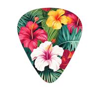 Guitar plectrums 12 pieces set Comfortable in the hand with smooth edges Three thicknesses to match Tropical Summer Hawaiian Flower Palm Leaves Picture