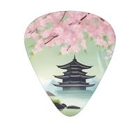 Guitar plectrums 12 pieces set Comfortable in the hand with smooth edges Three thicknesses to match Bamboo and Cherry blossoms Tree Zen Picture
