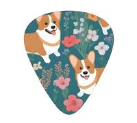Guitar plectrums 12 pieces set Comfortable in the hand with smooth edges Three thicknesses to match Corgi Floral Flowers Spring Garden Picture