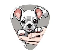 Guitar plectrums 12 pieces set Comfortable in the hand with smooth edges Three thicknesses to match French Dog Puppy Hand Picture
