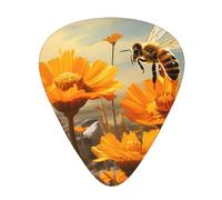 Guitar plectrums 12 pieces set Comfortable in the hand with smooth edges Three thicknesses to match Rural Honey Bees Wildflowers Prints