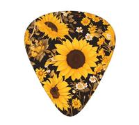 Guitar plectrums 12 pieces set Comfortable in the hand with smooth edges Three thicknesses to match sunflower blooming flowers plants black and yellow Printing