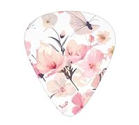 Guitar plectrums 12 pieces set Comfortable in the hand with smooth edges Three thicknesses to match pink flowers butterflies Printing