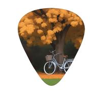 Guitar plectrums 12 pieces set Comfortable in the hand with smooth edges Three thicknesses to match Autumn Tree with Aged Old Bike Picture
