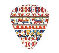 Guitar plectrums 12 pieces set Comfortable in the hand with smooth edges Three thicknesses to match Runner Swedish Dala Horse Folk Picture