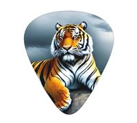 Guitar plectrums 12 pieces set Comfortable in the hand with smooth edges Three thicknesses to match Majestic Tiger Resting on a Rock with Cloudy Sky Picture