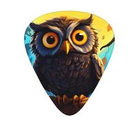 Guitar plectrums 12 pieces set Comfortable in the hand with smooth edges Three thicknesses to match Yellow eyed owl Picture
