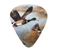 Guitar plectrums 12 pieces set Comfortable in the hand with smooth edges Three thicknesses to match Hunting Flying Mallards Picture