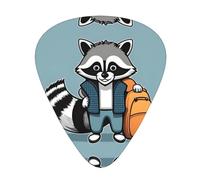 Guitar plectrums 12 pieces set Comfortable in the hand with smooth edges Three thicknesses to match Cartoon cute raccoon Prints