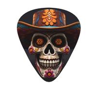 Guitar plectrums 12 pieces set Comfortable in the hand with smooth edges Three thicknesses to match Mexican Halloween Skull Picture