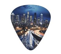 Guitar plectrums 12 pieces set Comfortable in the hand with smooth edges Three thicknesses to match Seattle City at night Prints