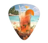 Guitar plectrums 12 pieces set Comfortable in the hand with smooth edges Three thicknesses to match Tropical beach drink Picture