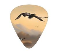 Guitar plectrums 12 pieces set Comfortable in the hand with smooth edges Three thicknesses to match Hunting Flying Wild Ducks Picture