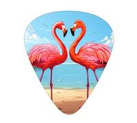 Guitar plectrums 12 pieces set Comfortable in the hand with smooth edges Three thicknesses to match Two flamingos Picture
