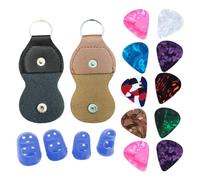 Guitar Plectrums with 2 Pieces Leather Plectrum Holder Key Ring and 4 Finger Cots for Acoustic Guitar Electric Guitar Bass Ukulele 0.46 mm Colourful Celluloid Plectrum Pack of 10
