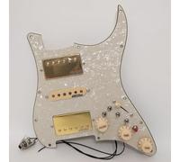 Guitar Prewired Loaded Pickguard HSH with Coil Splitting Alnico 5 Humbucker Pickups, 500K Pots & Orange Caps, For Fender ST Style Electric Guitar (Light Yellow Pearl-1)