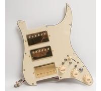 Guitar Prewired Loaded Pickguard Set for Fender ST HHH Loaded Pickguard,Alnico 5 Humbucker Pickups with Coil Split, Compatible with Pickups Set, Complete Wiring Harness Upgrade Kit (Beige)
