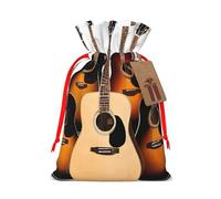 Guitar Print Christmas Burlap Drawstring Gift Bags Reusable Gift Bags, Holiday Packaging With Rustic Charm