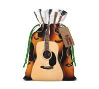 Guitar Print Christmas Burlap Drawstring Gift Bags Reusable Gift Bags, Holiday Packaging With Rustic Charm