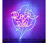 Guitar Rock and Roll Neon Sign, Music LED Neon Light for Wall Decor Light Up Sign for Bedroom Music Studio Rec Room Live Music Bar Party Decor Birthday Gift USB Powered(14.6" × 11.6")