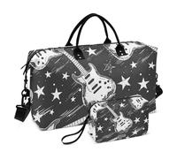Guitar Rock N Roll Travel Duffle Bag,Large Weekender Travel Bag for Women Men Waterproof Luggage Bag with Trolley Sleeve,Airplane Travel Essentials for Flying