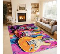 Guitar Rugs for Living Room Bedroom, Music Colorful Graffiti Area Rugs Large 240x300 cm, Washable Non Slip Pattern Carpet Home Decor