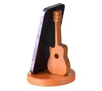 Guitar Shaped Cell Phone Stand - Wooden Phone Mount, Creative Instrument Support, Handcrafted Musical Sculpture, Vertical Desktop Display Base, Home Office Hardware, Brown Oak Finish Accessory