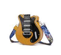 Guitar Shaped Crossbody Shoulder Bag Unique Novelty Leather Creative Guitar Purse Gift for Guitar Music Players Women and Men, Yellow, L