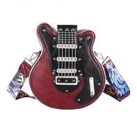 Guitar Shaped Crossbody Shoulder Bag Unique Novelty Leather Creative Guitar Purse Gift for Guitar Music Players Women and Men, Wine, L