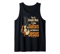 Guitar Simple Man I Like Guitars and Believe in Jesus Gift Tank Top