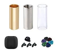 Guitar Slide, Set of 1 Glass Slide, 1 Steel Slide and 1 Brass Guitar Slide, Bonus 6 Pcs Guitar Picks, and 4 Finger Picks