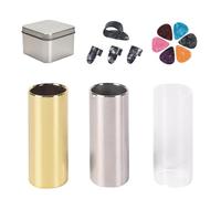 Guitar Slide, Stainless Steel, 7x7x4.5cm, Acrylic Glass, Finger Picks, Guitar Picks, Smooth Tone, Comfortable Fit, Storage Box, Electric, Acoustic, Blues, Country, Music Accessory