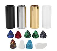Guitar Slides Bar Picks Set Professional Grade 304 Stainless Steel Slide Bars with Borosilicate Glass Cover Thumb Finger Picks Storage Box for Electric Acoustic Guitar Bass