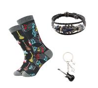 Guitar Socks - 3PCS Guitar Gifts, Music Lover's Set with Funny Socks, Keychain and Bracelet, Musician Gifts for Guitarists, Unusual Music Lover Presents, Music Bracelet for Women,Valentine's Day Gift