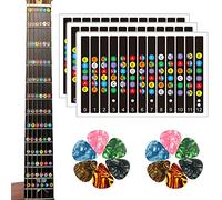 Guitar Stickers, 3 Pcs Guitar Fretboard Stickers for Beginners, Guitar Note Stickers With 12 Pcs Guitar Picks (3 Guitar Stickers)