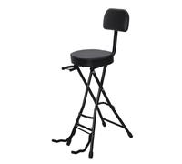 Guitar Stool with Padded Cushion and Ergonomic Backrest, Heavy-Duty Folding Chair Featuring Built-in Guitar Stand, Portable 73cm Seat for Acoustic Electric Bass PlayersBlack