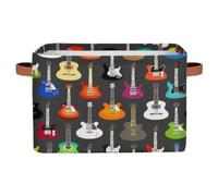 Guitar Storage Basket Storage Cube Bins Set of 2 Music Theme Canvas Collapsible Toy Basket Organizer Waterproof Laundry Box with Handle for Shelf Closet Office Home Decor