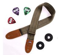 Guitar Strap by Hola! Music, Pro Series with Double Layer Genuine Suede Leather Ends, Convenient Pick Pocket, 3 Picks and 2 Strap Locks - Navy Green