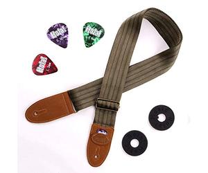 Guitar Strap by Hola! Music, Pro Series with Double Layer Genuine Suede Leather Ends, Convenient Pick Pocket, 3 Picks and 2 Strap Locks - Navy Green