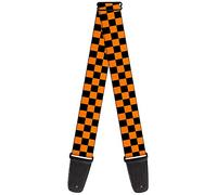 Guitar Strap Checker Black Neon Orange 2 Inches Wide