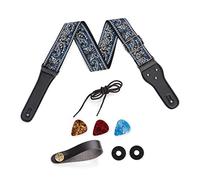 Guitar Strap, Embroidered, Nylon Shoulder, Blue gray