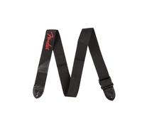 Guitar Strap, Fender Black Polyester, Leather Ends, Red Fender Logo