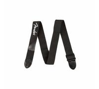 Guitar Strap, Fender Black Polyester, Leather Ends, White Fender Logo
