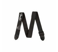 Guitar Strap, Fender Black Polyester, Leather Ends, White Fender Logo
