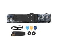 Guitar Strap, Guitar Belt, Vintage Jacquard Embroidery Cotton Length Adjustable Wide Guitar Band with Crazy Horse Leather Ends for Bass (Blue)