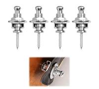 Guitar Strap Locks, 4 Pcs Metal Guitar Strap Button, Metal Strap Locks, Suitable for Acoustic Bass Guitars, Ukuleles, Martin Banjos (Silver)