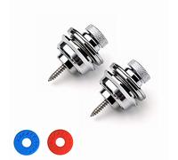 Guitar Strap Locks Flat Round Head Heavy Duty Metal Button Security Straplock, Dual Design Strap Retainer System 2PCS with 2 Rubber Block for Electric Acoustic Guitar,ukulele (1 Pair Silver)